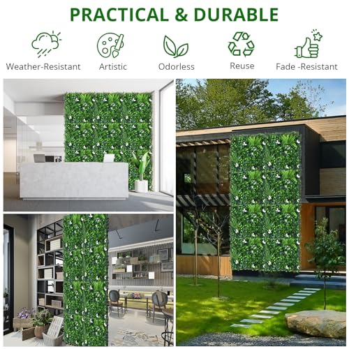20"x20" Artificial Grass Wall, 6Pcs Hedge Panels with 100 Zip Ties, Hedge Panels, Artificial Grass Backdrop for Outdoor, Indoor, Garden, Backyard and Décor