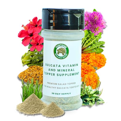 Sulcata Tortoise Calcium, Vitamin and Mineral Topper Supplement | Salad Topper for Baby Sulcata Tortoises | Promotes Health, Immunity and Strong Shell | 30-Day Supply in Easy to Use Shaker