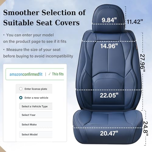 Image of Coverado Seat Covers, Car Seat Covers Front Seats, Premium Nappa Leather Seat Covers for Cars, Waterproof Car Seat Protector with Lumbar Support, Front Seat Covers Universal Fit for Most Cars (Blue)