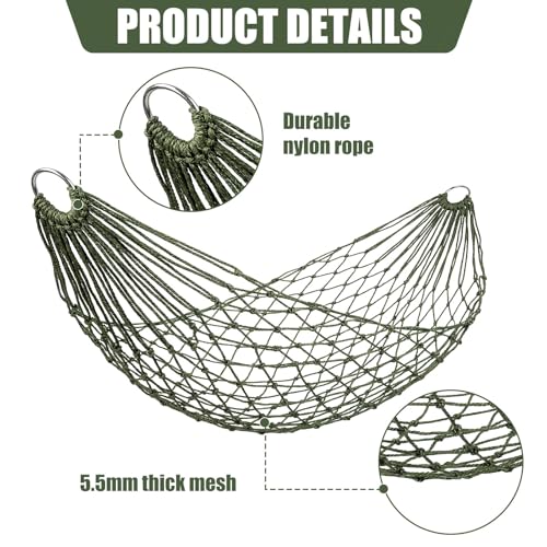 Jerify 4 Pack Mesh Hammocks Set - 98.4 x 31.5 Inches Pine Green Nylon Rope Hammock Each Max 220 Lbs/100 kg Outdoor Hammocks with 2 Straps for Camping Patio Garden - Thumbnail 3