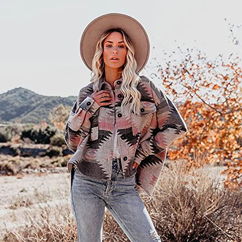 Zempertoopa Women 's Long Sleeve Vintage Jacket Button Down Plaid Print Loose Shacket Casual Streetwear Shirt Coat2