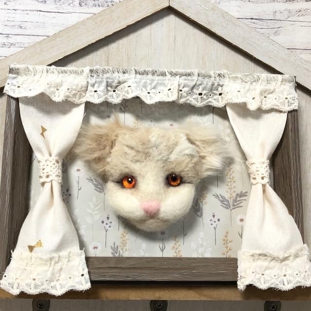 羊毛フェルト 猫 木製フォトフレーム 飾り アンティーク調