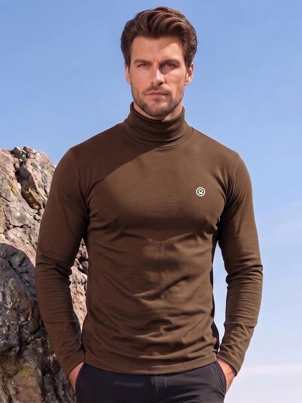 Image of CHKOKKO Winter Wear Cotton Plain Full Sleeve Turtle Neck Regular Fit T Shirt For Men