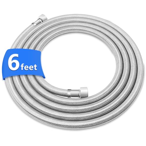 6FT Stainless Steel Braided Water Supply Line for Dishwasher Brass 3/8 Inch Compression x 3/8 Inch Compression Connections Food Grade PEX Inner Tube Water Hose