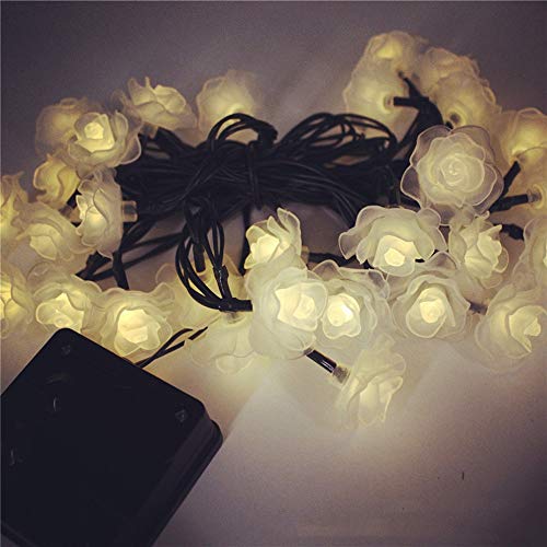 Guirlande lumineuse solaire 50 LED rose blanc chaud étanche pour extérieur