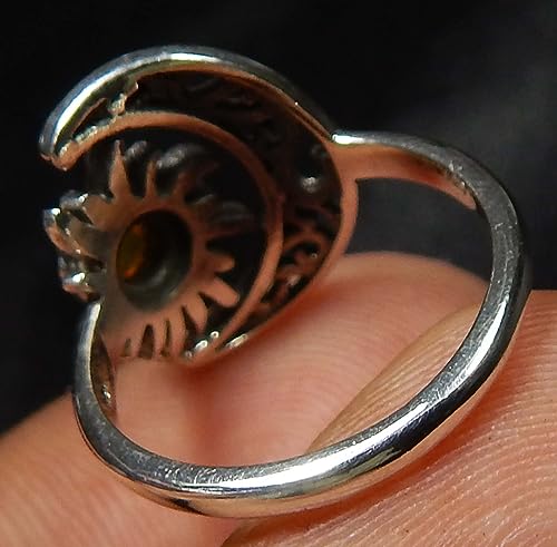 Image of Crescent Moon And Sun Natural Ethiopian Multi Fire Opal Ring 925 Sterling Silver Ethiopian Opal Ring Jewelry Vintage Ring Gift For Her