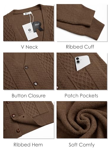Runcati Mens Cardigan Sweater Casual V Neck Cable Knitted Cardigans Button Down Winter Chunky Sweaters with Pockets 6