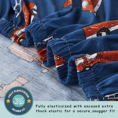 Image of Brandream Fire Truck Crib Bedding Set for Boys Girls Baby Nursery 6 Pieces Set 100% Cotton, Red Blue