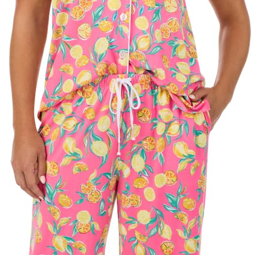 Image of Cuddl Duds 2 Piece Short Sleeve Capri Matching Pajamas for Women PJs Set