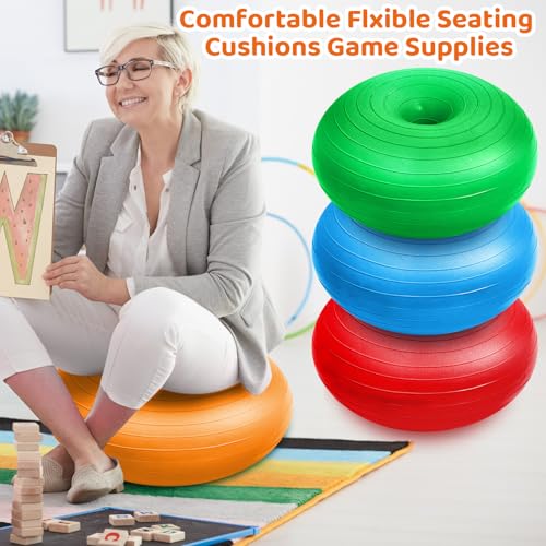 Image of Lewtemi 4 Pcs Flexible Seating for Classroom Elementary 20 Inch Yoga Ball Chair Inflatable Donut Ball Chair with Inflator for Kids Student Sensory Balance Office Exercise(Rainbow Color)