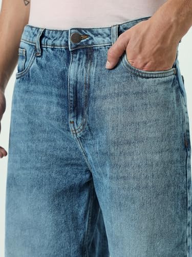 Image of Bewakoof Men's Solid Super Baggy Fit Cotton Jeans