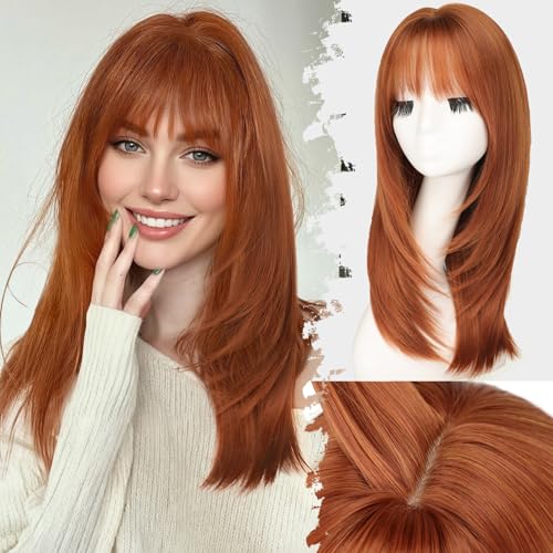 Eawwii Wig with Bangs for Women Ginger Straight Face-Framing Layers