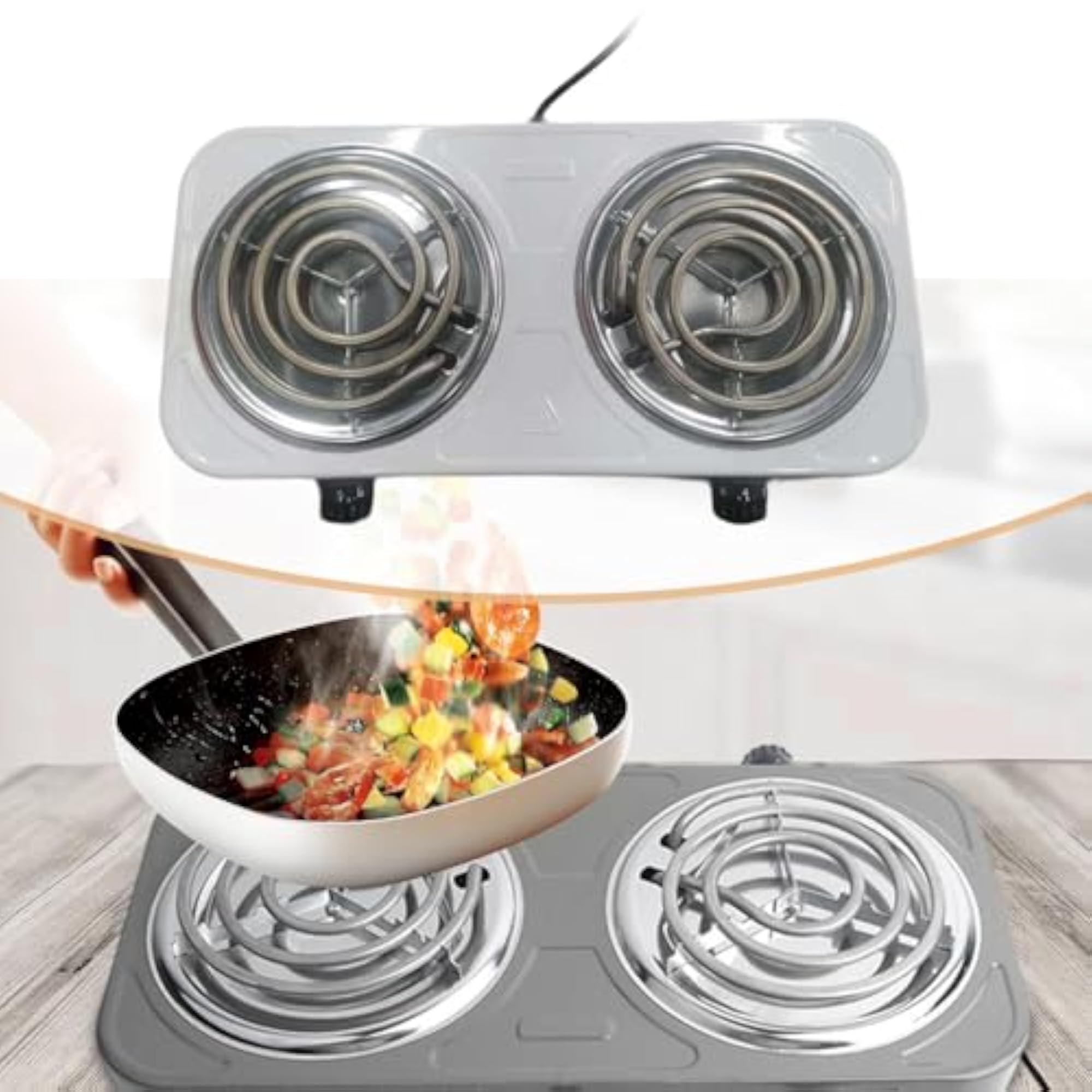Electric Countertop Double Burner Power Indicator Lights 2 Burner Hot Plates