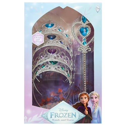 LUV HER Frozen-Themed Princess Crown & Wand Set - 8 Pack Includes 4 Tiaras & 4 Wands - Stunning ICY Blue & Silver Design - Lightweight & Comfortable - Dress-Up Parties & Gifts - Ages 3+