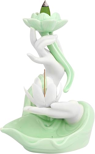 DISCHAOS Soporte de incienso de reflujo cultura budista, quemador de incienso en cascada, mano de Buda y patrón de loto, adorno de aromaterapia, DISCHAOS Soporte de incienso de reflujo cultura budista, quemador de incienso en cascada, mano de Buda y patrón de loto, adorno de aromaterapia,