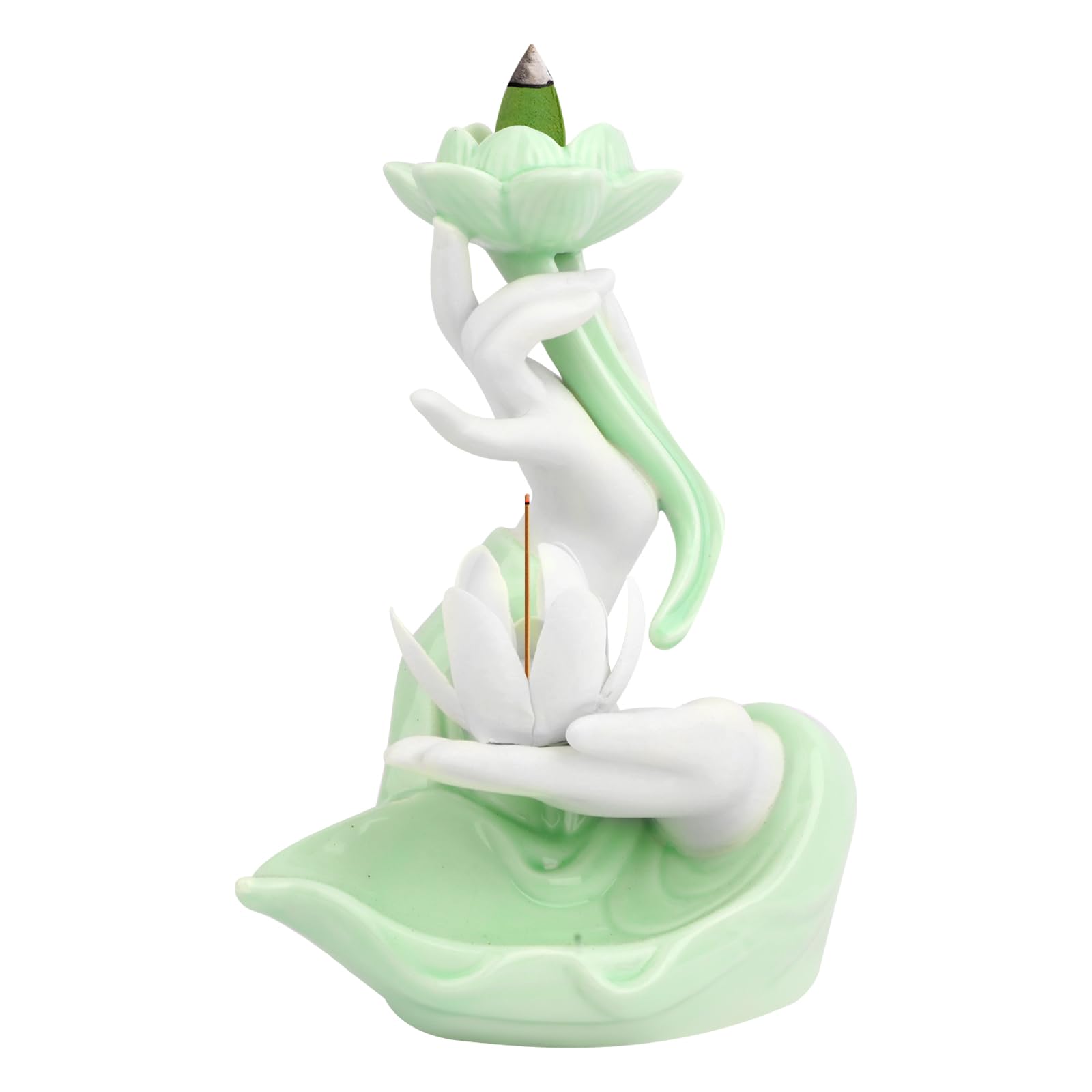 Backflow Incense Holder Buddhist Culture，Waterfall Incense Burner Buddha's Hand and Lotus Pattern，Aromatherapy Ornament Home Décor Nice Gift for Friends Families