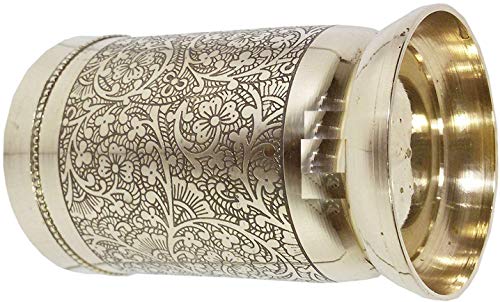 Image of Brass Floral Thali Set Luxury Spoon Restaurant Ware /Home /Hotel (Golden) 6 Pieces Set- 1 Thali, 2 Bowl, 1 Sweet Plate, 1 Glass, 1 Spoon