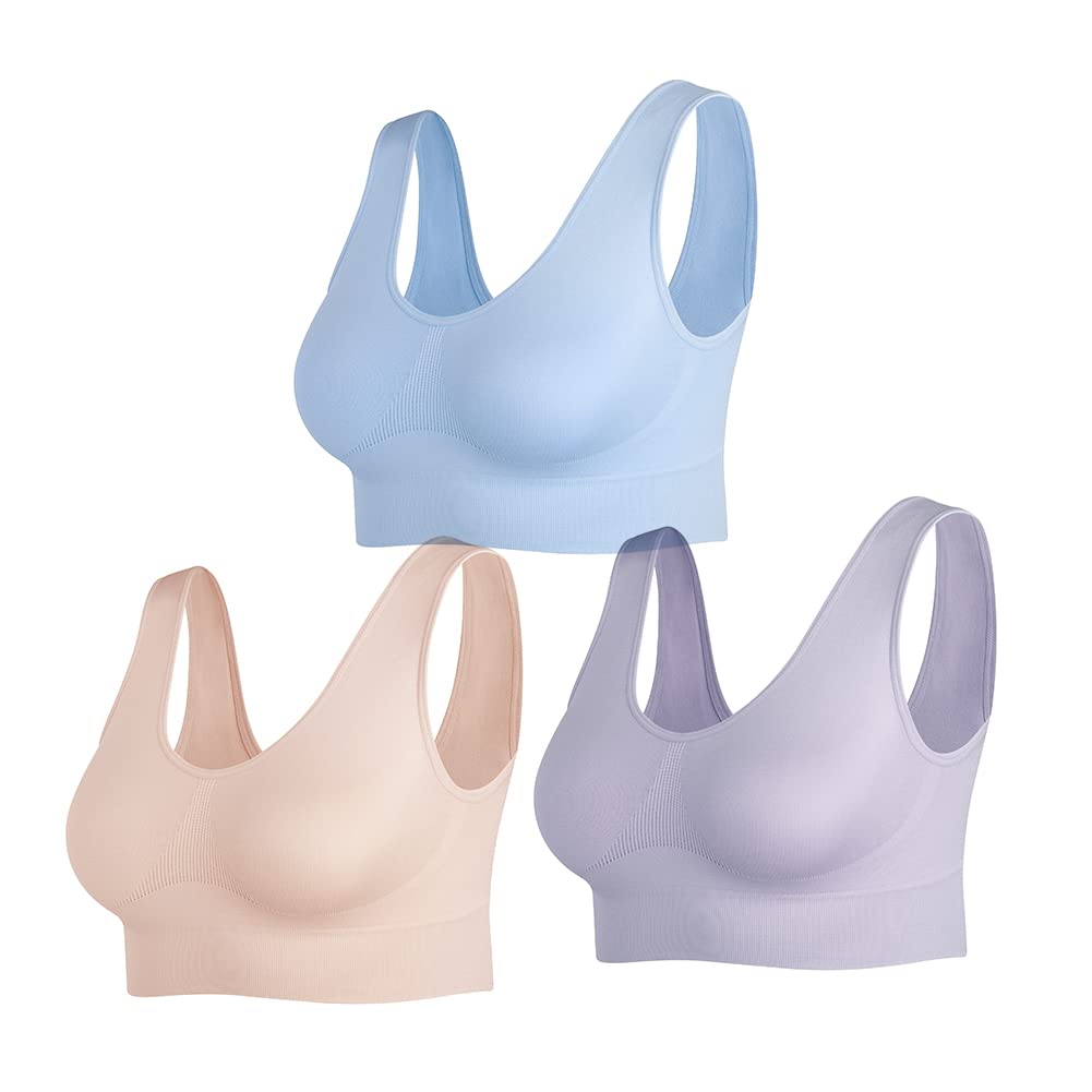 Womens Wireless Sleep Bras Unpadded Seamless Comfort Bras Throw-on Wirefree Bralettes 3 Pack