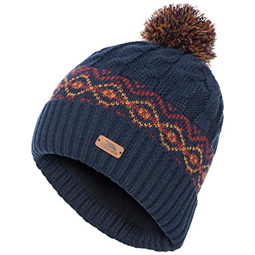 Trespass - Trespass Mens Bobble Beanie Full Fleece Lining Leatherette Badge Detail Andrews Navy