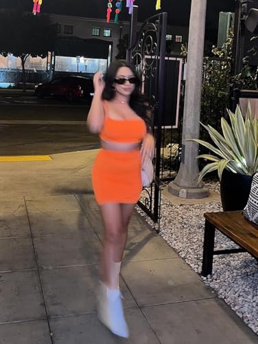 Beagimek – Vestido feminino franzido com blusa estilo cami e saia colada ao corpo, 2 peças, Laranja,