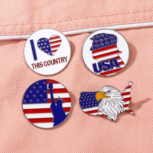 Image of American Flag Brooch Pins USA 4th of July Brooches for Women Men Red White Blue Flag Lapel Pins Independence Memorial Day Brooches Patriotic Clothing Dress Suit Emblem Medal Accessories 4 Pcs /set（Style01）