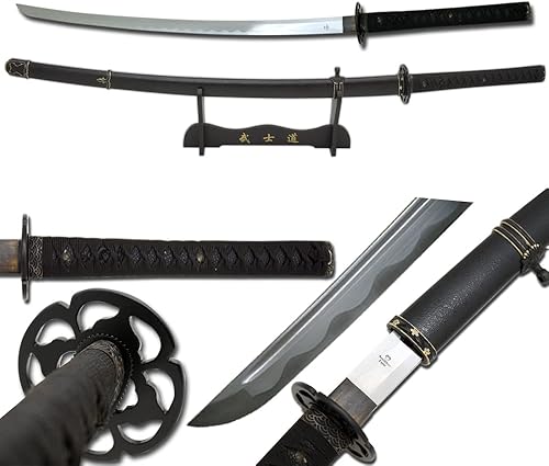 Miniatura 1 de Snake Eye Tactical Espadas katana samurái japonesas clásicas, funcionales, forjadas a mano, acero T10, espiga completa, vaina de madera con soporte