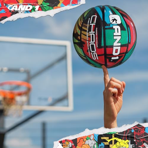 Image of AND1 Chaos Basketball: Official Regulation Size 7 (29.5 inches) Rubber Basketball - Deep Channel Construction Streetball, Made for Indoor Outdoor Basketball Games