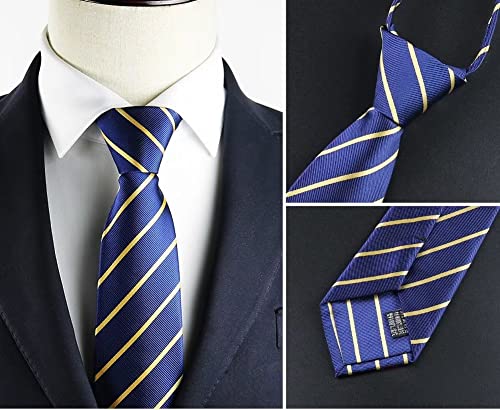 Elfeves Men's Classic Royal Blue Gold Zipper Tie Stripe Dress Necktie Best Gift For Boyfriend #TOP4