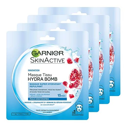 Garnier SkinActive Hydrabomb Gesichtsmaske mit Granatapfelextrakt, feuchtigkeitsspendend und revitalisierend für dehydrierte Haut, 4er Pack