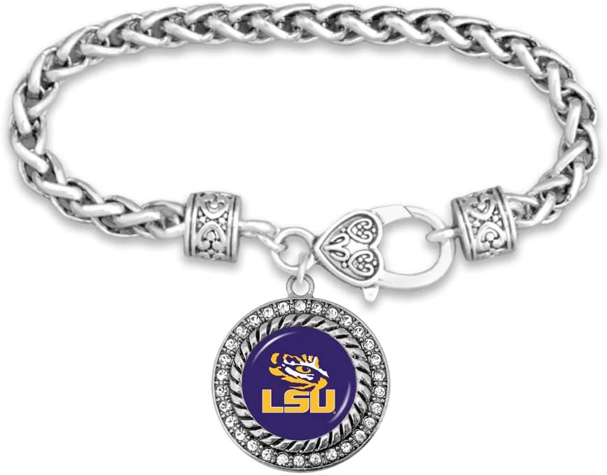 LSU Tigers cierre pulsera con Ronda Logo del equipo y adornados con cristales LSU Tigers cierre pulsera con Ronda Logo del equipo y adornados con cristales