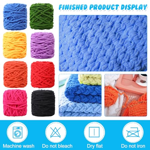 Image of Buryeah Chunky Chenille Yarn for Crocheting Soft Thick Fluffy Yarn for Hand Knitting Bulky Velvet Blanket Plush for Weaving DIY Crafts Each 3.5 oz 55 Yards(Spring Colors,8 Pack)