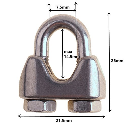Eowpower 2Pcs M8 Turnbuckle/Tension(Hook Eye), 12Pcs 3/16 Inch M5 Wire Rope Cable Clip Clamp And 4Pcs M5 Thimble For 3/16 Inch Wire Rope Cable, Stainless Steel Kit #TOP1