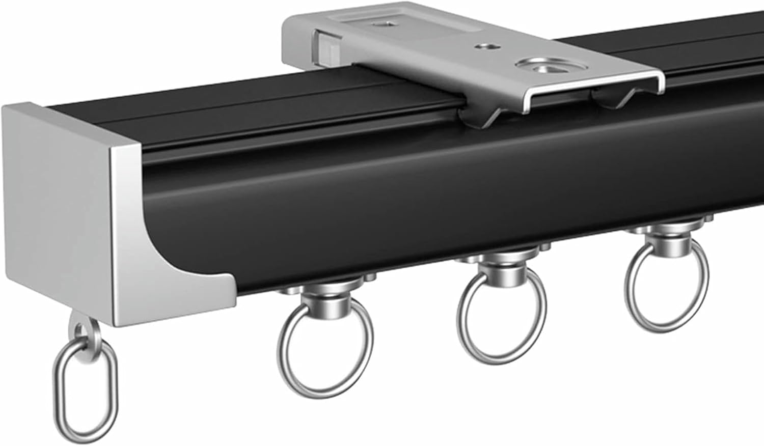 Room Divider Ceiling Track Hospital Heavy Duty Straight Curtain Rail Set/Silent Single Tracks Black Curtain Track System for Theater Cinemas, for Window, Load 50kg/110lbs,Ceiling Mount-213.3cm/7ft