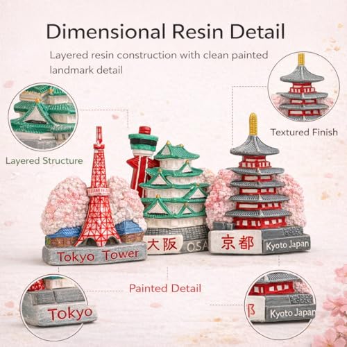 Imanes decorativos 3D Japón set de 3 piezas miniatura 3