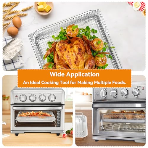 Image of Air Fryer Tray Replacement for Cuisinart TOA-60 /65 /70 Toaster Air Fryer Pan | Convection Oven,12.4 * 11''Mesh Air Fryer Stainless Steel Basket Wire Rack Accessories Parts,Dishwasher Safe,NonStick 2 PCS