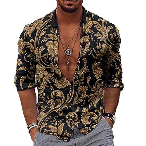 ADITIRCP Chemise Baroque décontractée pour Homme Trending Chain Royal Imprimé Button Down Chemises à Manches Longues Chemises habillées élégantes Chemisier