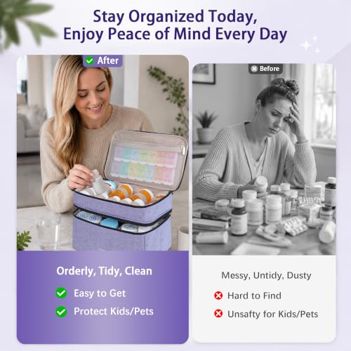 Image of Lexeeco Dual Layers Medicine Pill Bottle Organizer Bag with Lockable Zipper