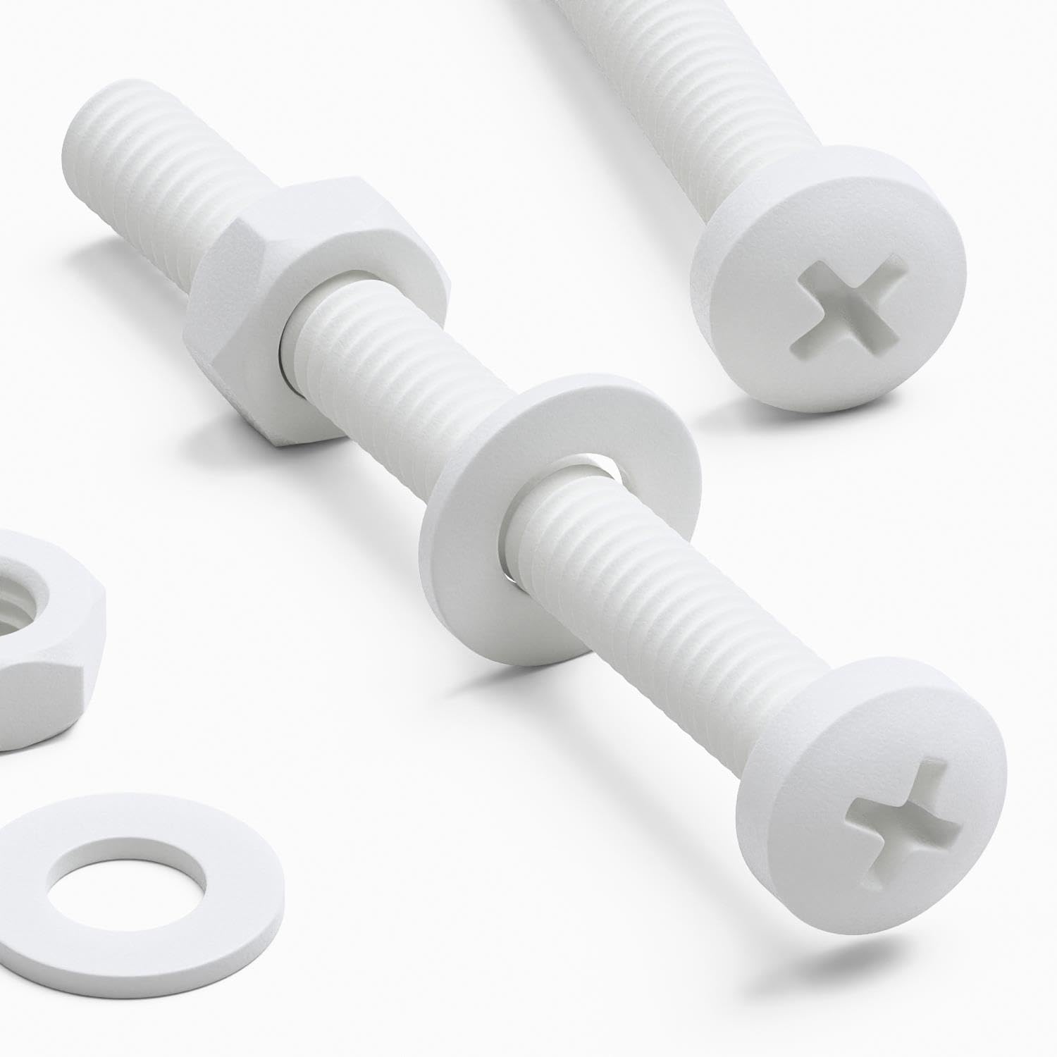 20 x White Pan Head Screws Polypropylene (PP) Plastic Nuts and Bolts, Washers, M4 x 40 mm