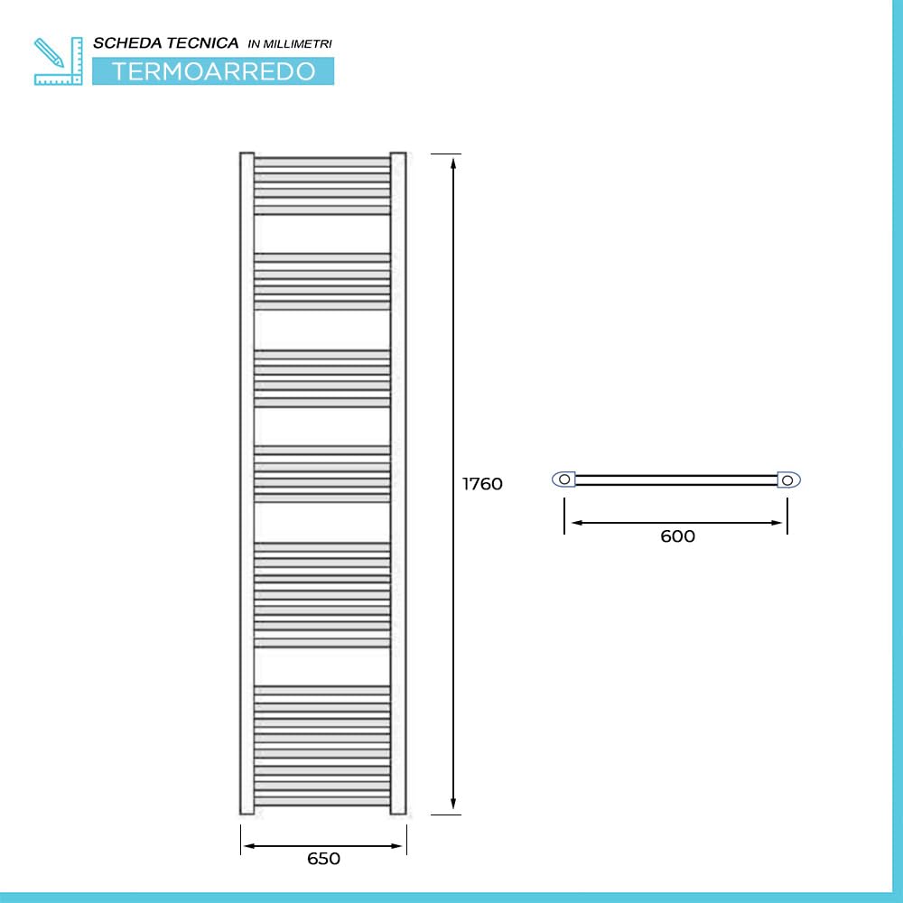 Inbagno Termoarredo Scaldasalviette Bianco 65x180 Interasse 60 Cm
