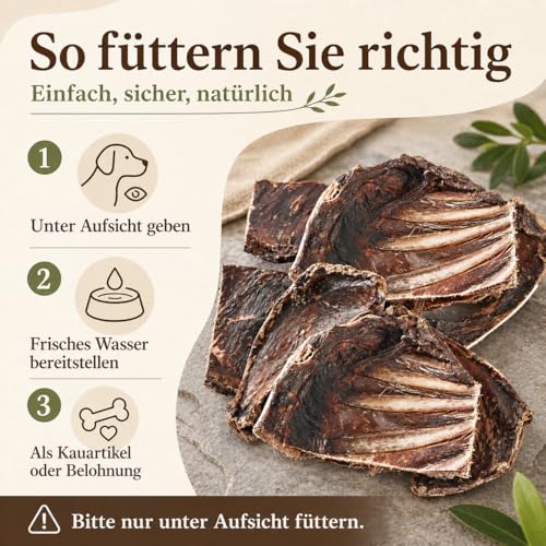 mascota vital - Hirschrippen für Hunde – 100 % natürlich & getreidefrei – Kausnack mit Fleisch & Knochen – Wild-Snack ohne Zusätze – langanhaltender Kauspaß für Allergiker & Sensible Hunde