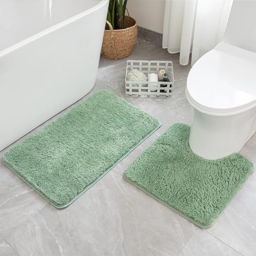 MIULEE Sage Green Bathroom Rugs Set 2 Piece Soft Bath Mats 20x24+16x24 Inch