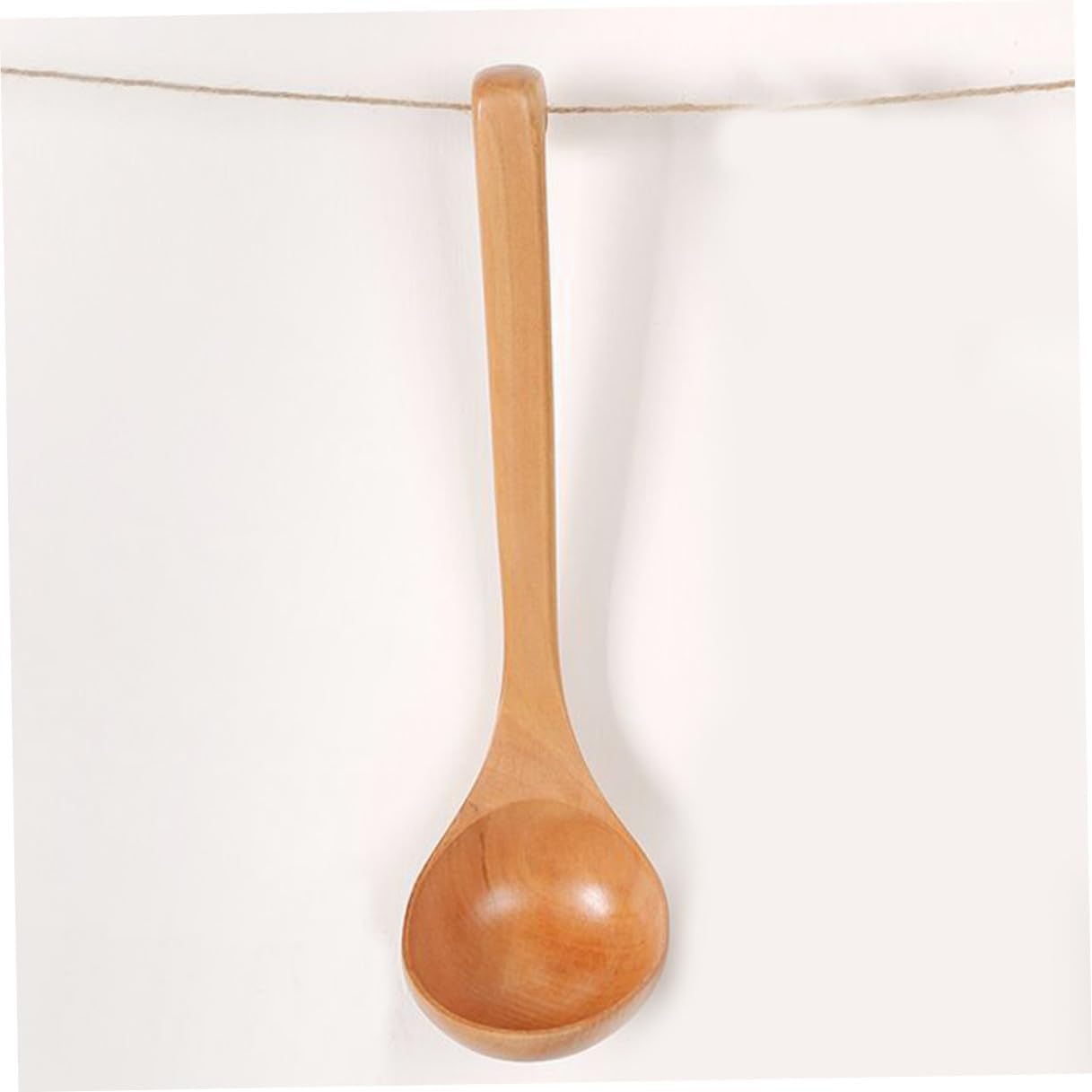 VALICLUD Japanese Long Handle Wooden Soup Ladle Large Serving Spoon for Asian Ramen and Hot Pot Cooking Kitchen Utensil with Hanging Hook Light Wood