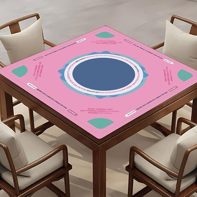 Mahjong Learning Mat(33"X33")，Neoprene Mahjong Mat for Table，Non-Slip, Noise-Reducing Mahjong Table Mat for American（Pink）
