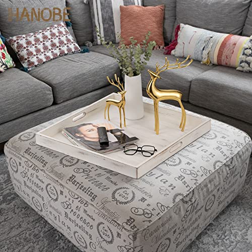 Hanobe Square Large Ottoman Tray: Extra Large Serving Wooden Trays Rustic Decorative Tray for Ottoman Coffee Table with Handles for Living Room White by Hanobe - Image 3