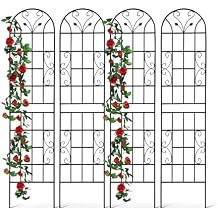 4 Pack Metal Garden Trellis 86.7" Tall Outdoor Climbing Plant Support for Roses, Flowers, Rustproof Durable Black Galvanized Tube, Lawn Garden Fence Decor Screen 4, Black curves-86.7" H
