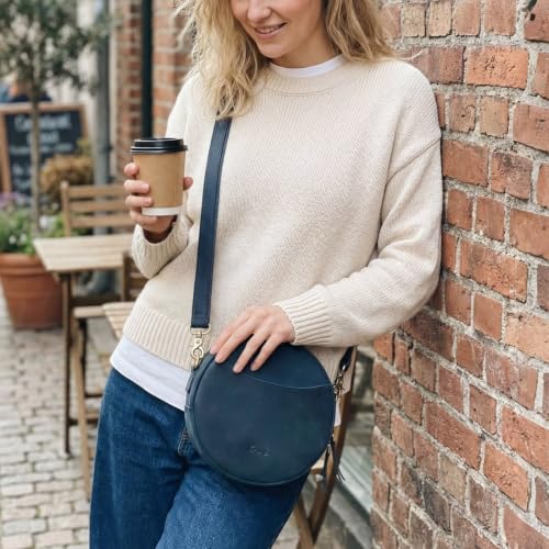 Image of S-ZONE Leather Crossbody Bags for Women Circle Shoulder Round Purse Travel