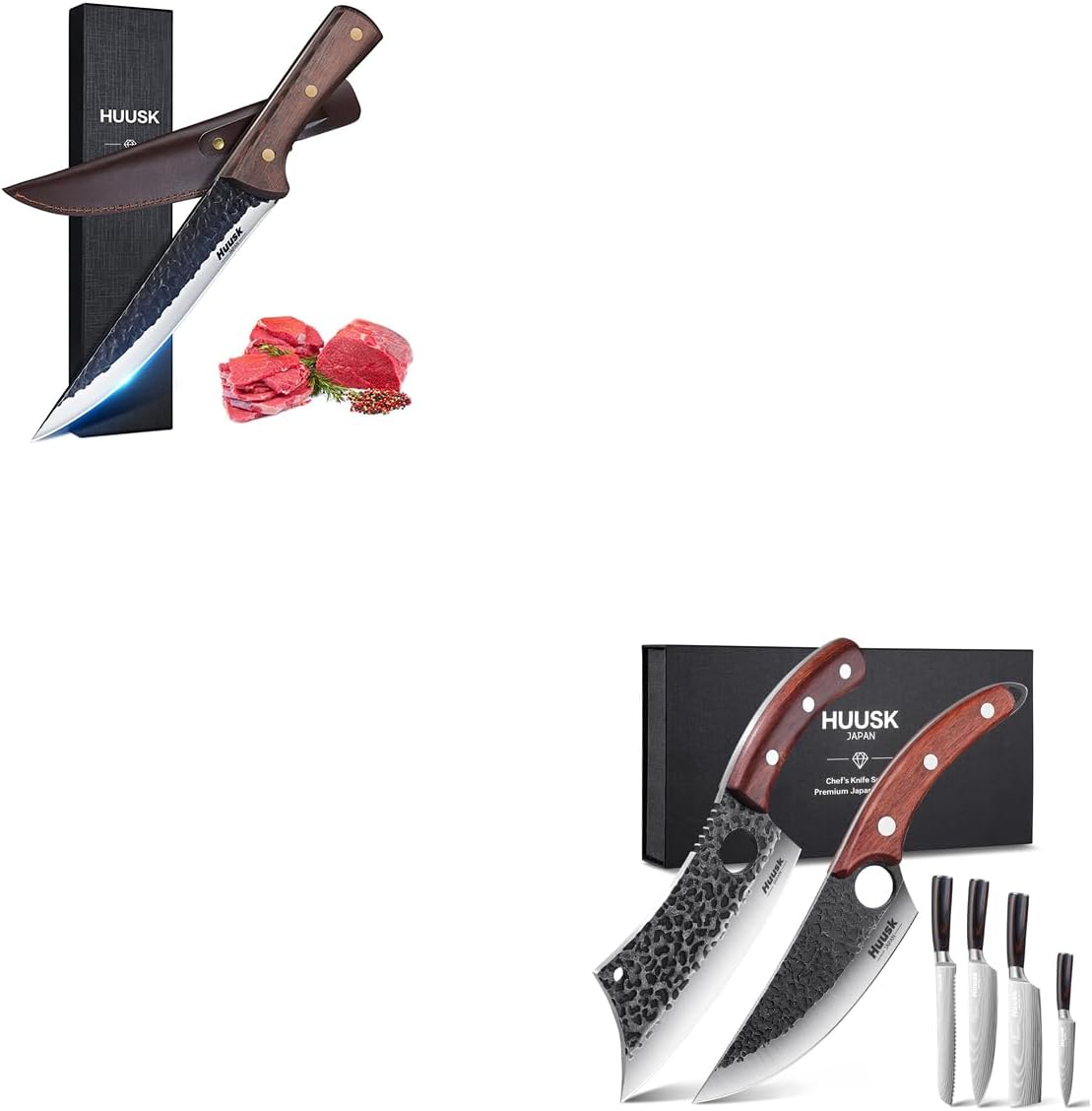Huusk Japanese Kitchen Knife Set Bundle With 6 Inch Boning Knife for Meat Cutting with Gift Box
