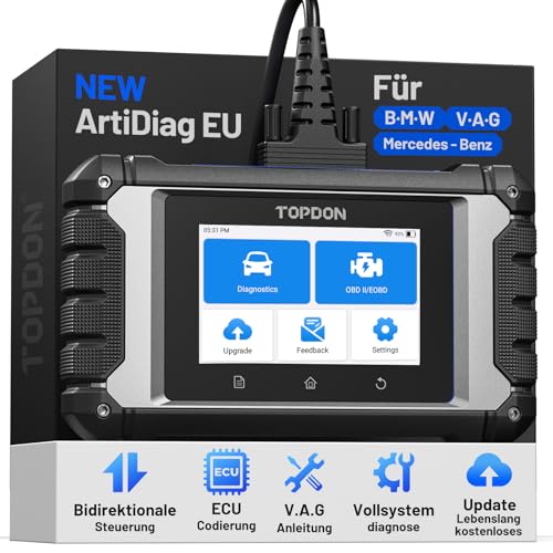 TOPDON ArtiDiag EU Auto OBD2 Diagnosegerät für BMW/Benz/V.A.G Vollsystem Diagnose Bidirektionale Steuerung/Aktiver Test ECU Online Codierung Lebenslange Kostenlose Updates