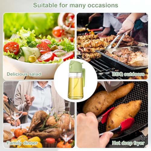 Image of Glass Oil Dispenser for Kitchen,2 in 1 oil Spray Bottle and Olive Oil Dispenser, Oil Sprayer for Cooking Air Fryer 500ML /17OZ for Cooking,Kitchen,BBQ,Air Fryer,Salad,Baking,Green