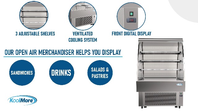 Image of KoolMore - CDA-13C Open Air Merchandiser Grab and Go Refrigerator with LED Lighting and Night Curtain - 13.4 cu.ft